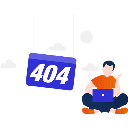 Boy with 404 error screen Illustration