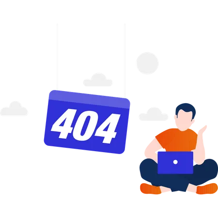 Boy with 404 error screen Illustration