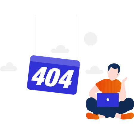 Boy with 404 error screen  Illustration