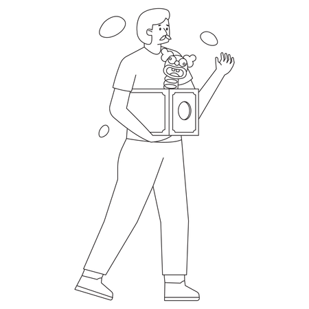 Boy with April Fool prank box  Illustration