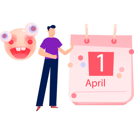 Boy with April fools date reminder  Illustration