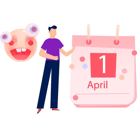 Boy with April fools date reminder  Illustration