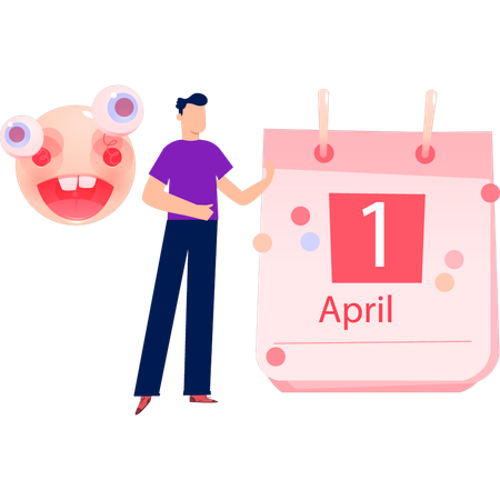 Boy with April fools date reminder  Illustration