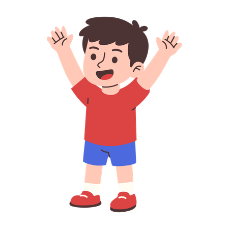 Boy with arms raised in excitement  Illustration