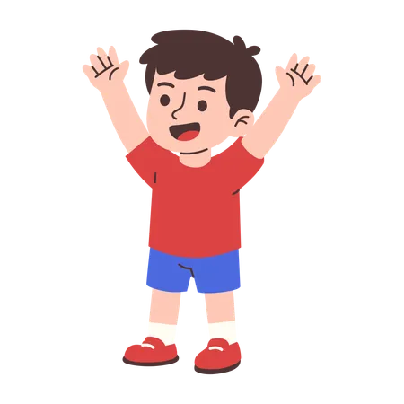 Boy with arms raised in excitement  Illustration