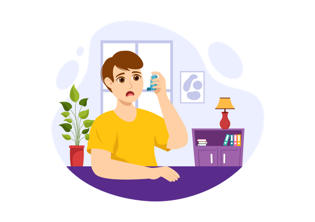 Boy with Asthma Inhalers for Breathing  Illustration