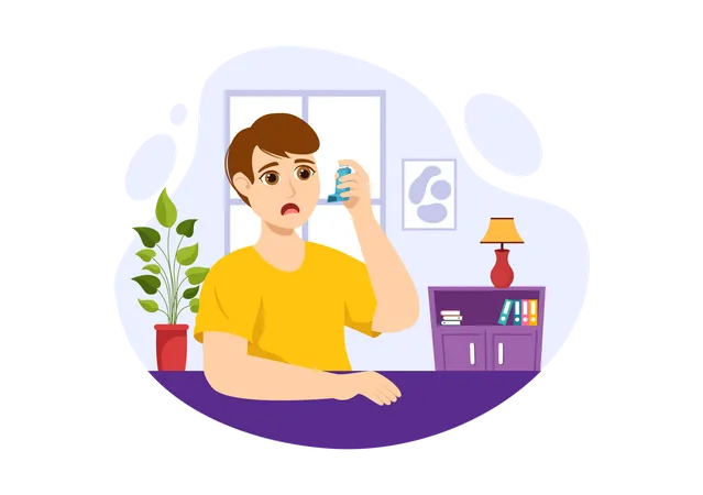 Boy with Asthma Inhalers for Breathing  Illustration