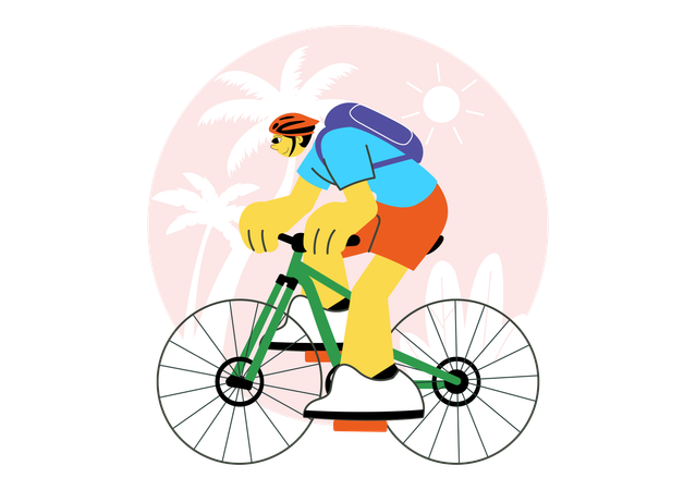 Boy with backpack Bicycles with Helmets on Road Track  Illustration