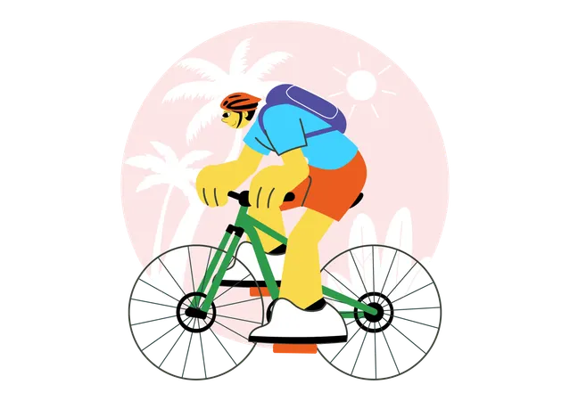 Boy with backpack Bicycles with Helmets on Road Track  Illustration