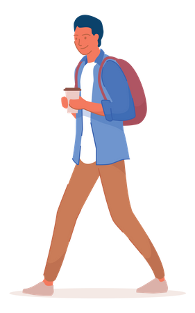 Boy with bag and holding coffee cup  Illustration