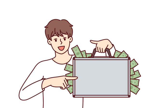 Boy with bag of cash  Illustration