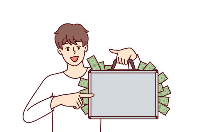 Boy with bag of cash  Illustration