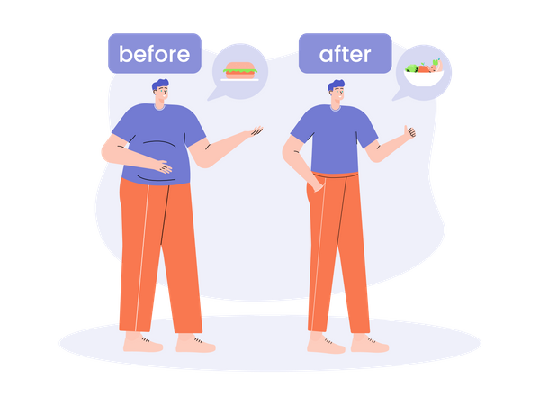 Boy with before and after weight loss  Illustration