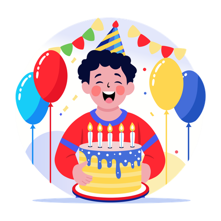 Boy with Birthday cake  Illustration