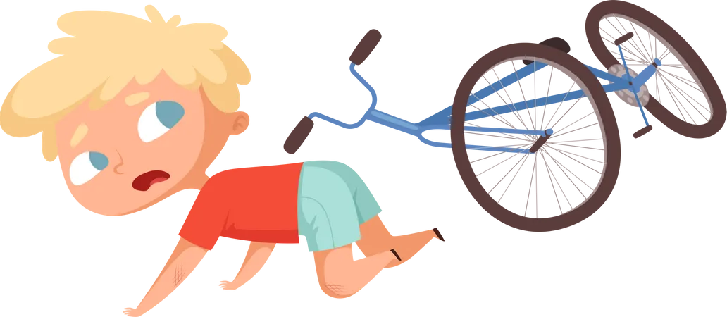 Boy with broken bicycle Illustration
