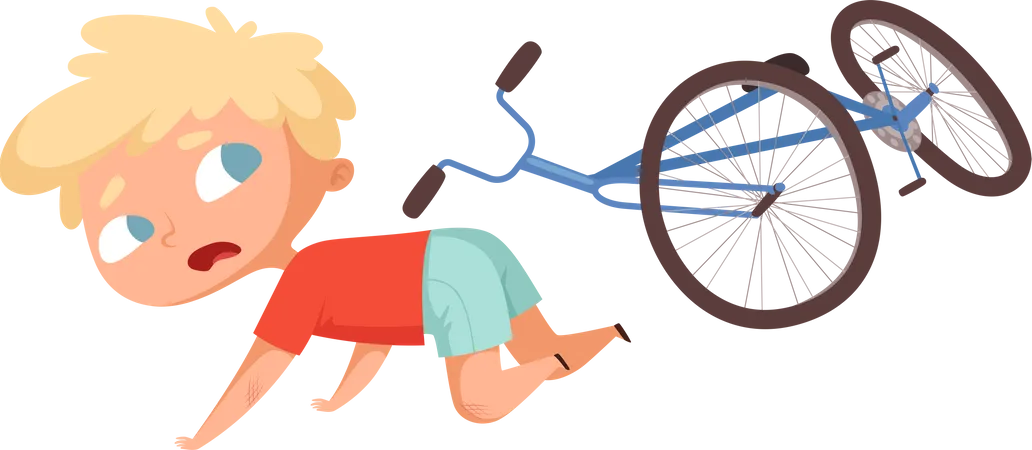 Boy with broken bicycle  Illustration