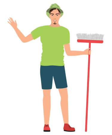 Boy with broomstick  Illustration