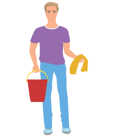 Boy with bucket and cloth  Illustration