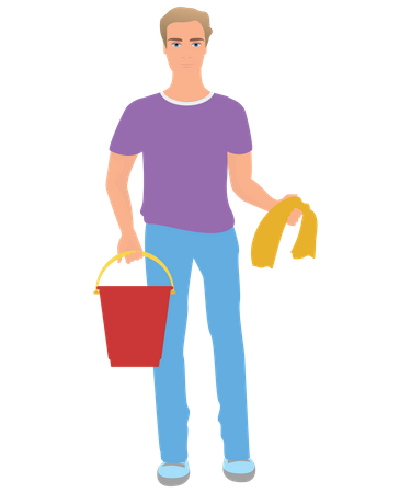 Boy with bucket and cloth  Illustration