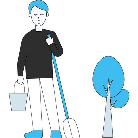 Boy with bucket and pitchfork Illustration
