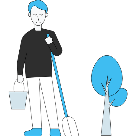 Boy with bucket and pitchfork  Illustration