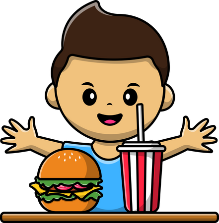 Boy With Burger And Soda Illustration