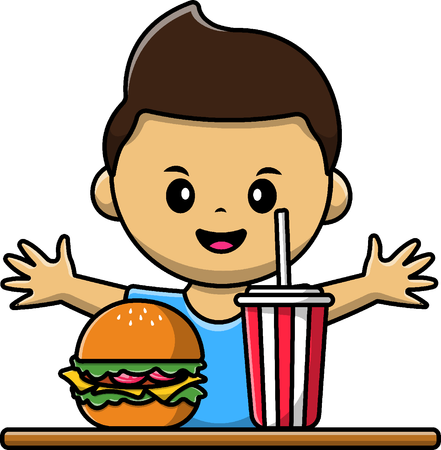 Boy With Burger And Soda  Illustration