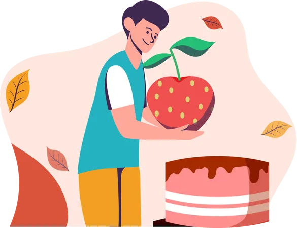 Boy with cake  イラスト