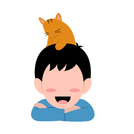 Boy With Cat Illustration