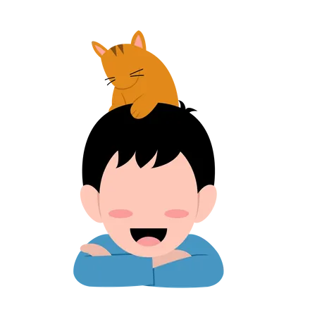 Boy With Cat  Illustration