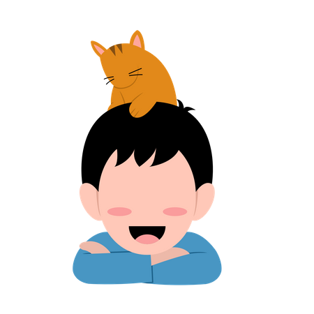 Boy With Cat  Illustration