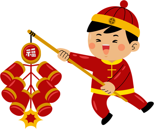 Boy with chinese crackers  Illustration