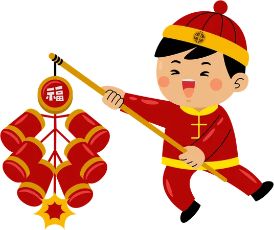 Boy with chinese crackers  Illustration