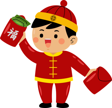 Boy with chinese envelope  Illustration