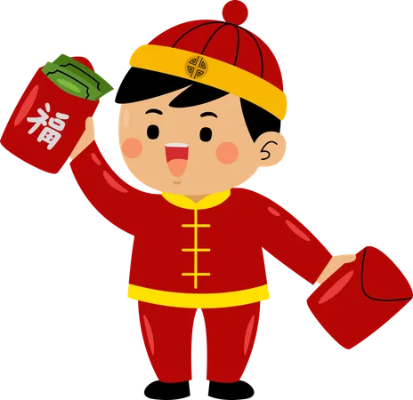 Boy with chinese envelope  Illustration