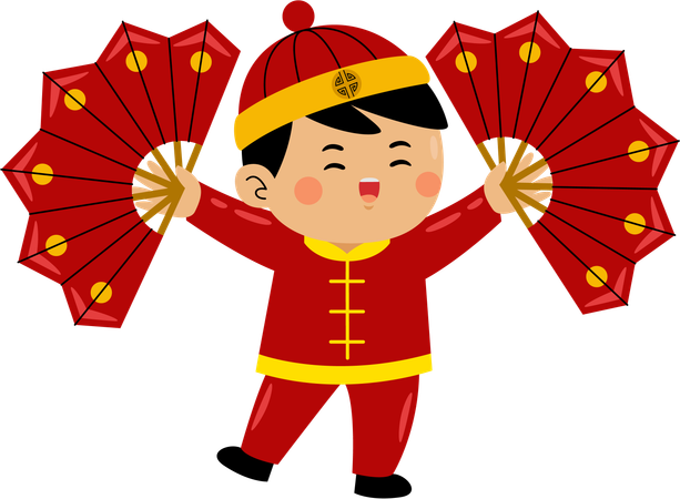 Boy with chinese fan  Illustration