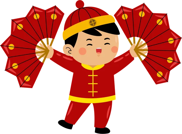 Boy with chinese fan  Illustration