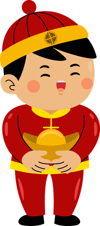 Boy with chinese ingot  Illustration