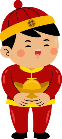 Boy with chinese ingot  Illustration