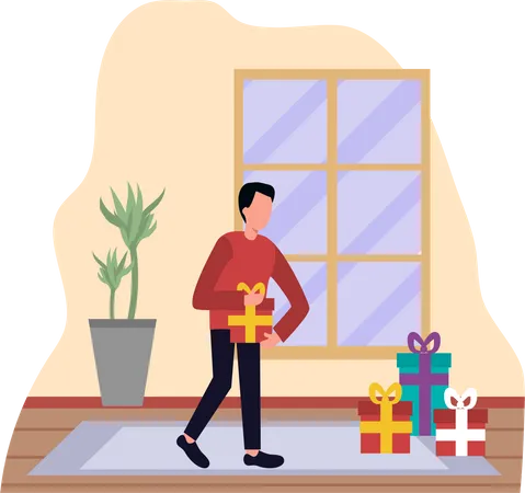 Boy with Christmas gift  Illustration