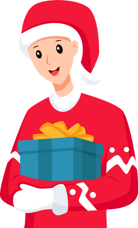 Boy with Christmas Gift Illustration