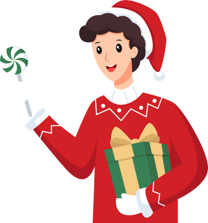 Boy with Christmas Gift  Illustration