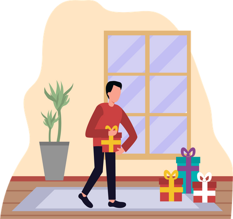 Boy with Christmas gift  Illustration