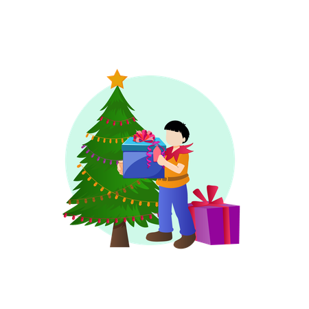 Boy with christmas gift  Illustration