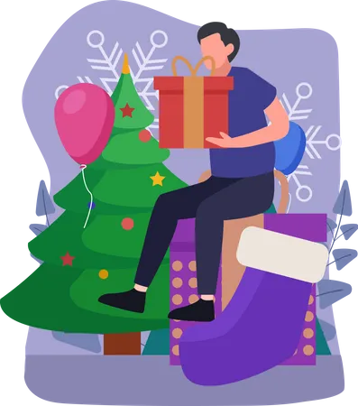 Boy with christmas gifts  Illustration