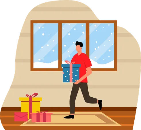 Boy with Christmas present  Illustration