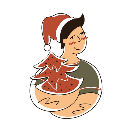Boy with Christmas tree Illustration