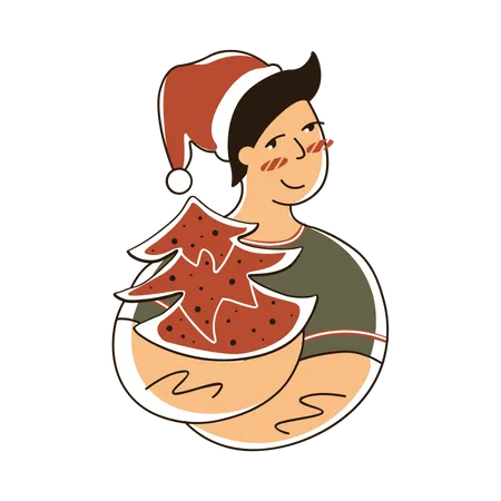 Boy with Christmas tree  Illustration