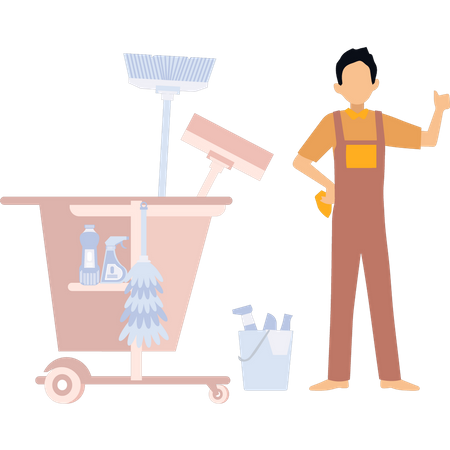 Boy with cleaning products  Illustration