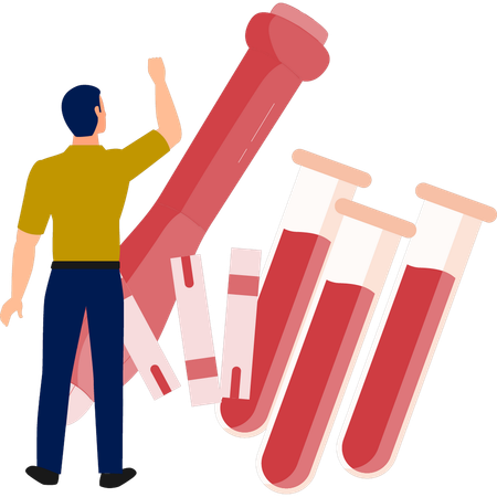 Boy with different blood samples  Illustration